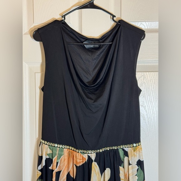 Alexa B Nites Evening Dress Plus Sz 14w Black Orange Floral Flowers bling waist - Picture 5 of 10